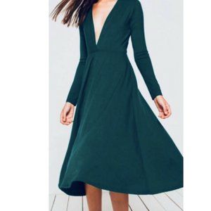 REFORMATION Long Sleeve Midi Dress in Deep Green L